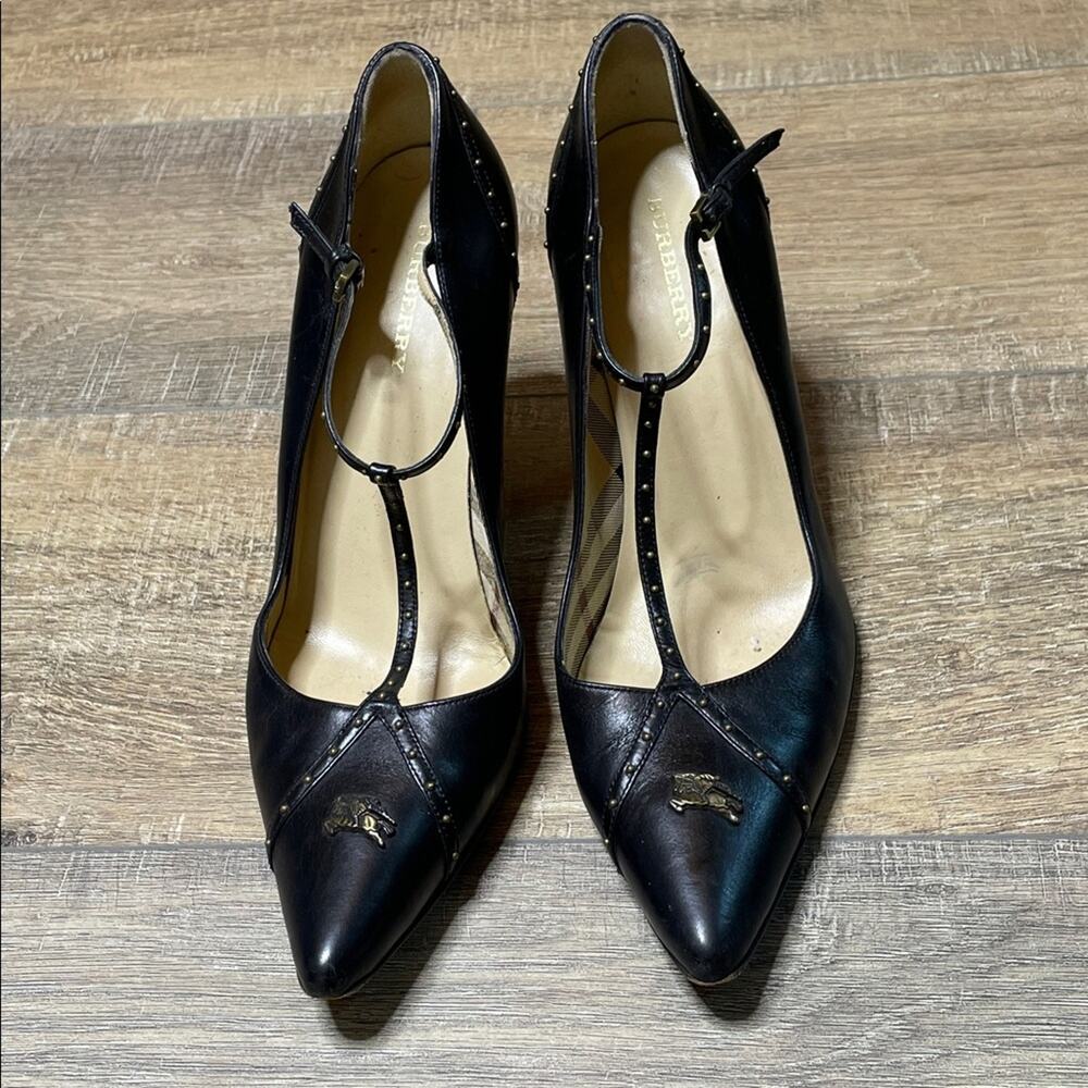 Burberry Black Leather Studded Pumps Size 39 Designer Stiletto Dress Shoes Heels - Picture 3 of 3